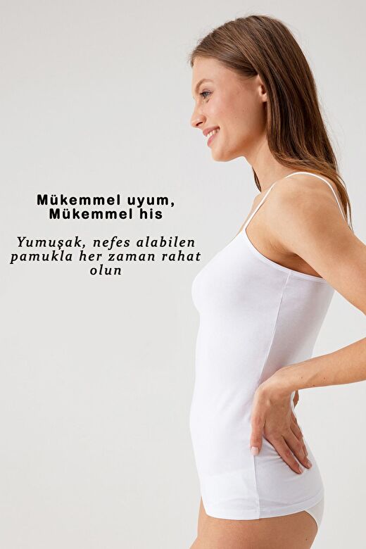 Kadın 2'li Ekonomik Paket Beyaz 1204 ince Askılı Basic Pamuklu Atlet Set 4