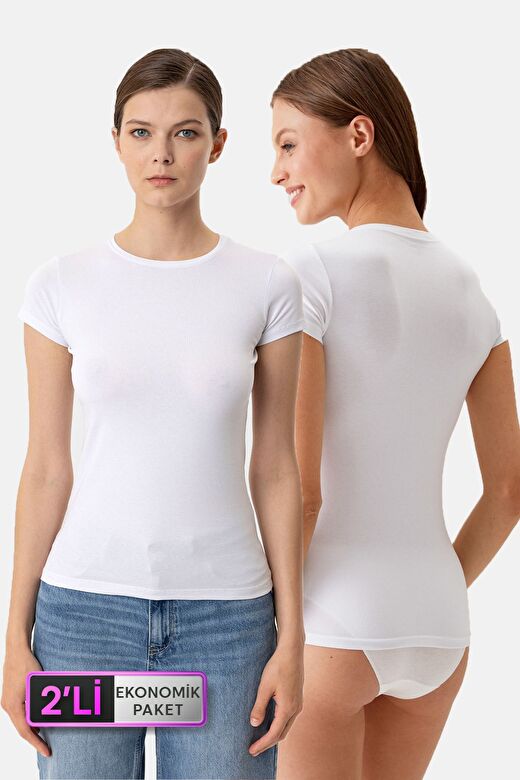 2'li Ekonomik Paket Beyaz 1005 Kısa Kol Basic T-shirt - Atlet 4
