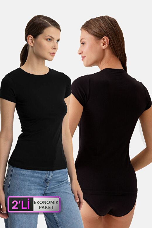 2'li Ekonomik Paket Siyah 1005 Kısa Kol Basic T-shirt - Atlet 1
