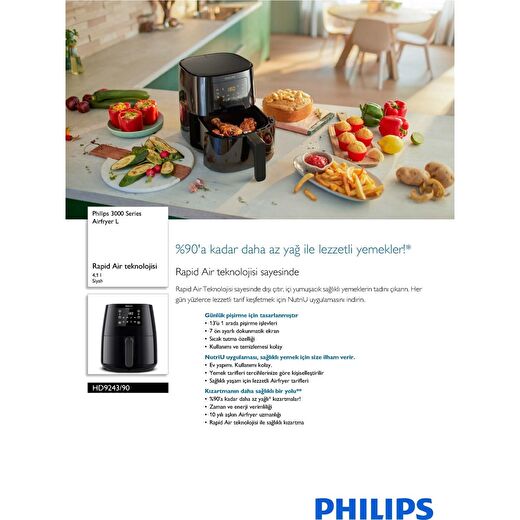 Philips HD9243/90 3000 Serisi 4,1L Large Airfryer 4
