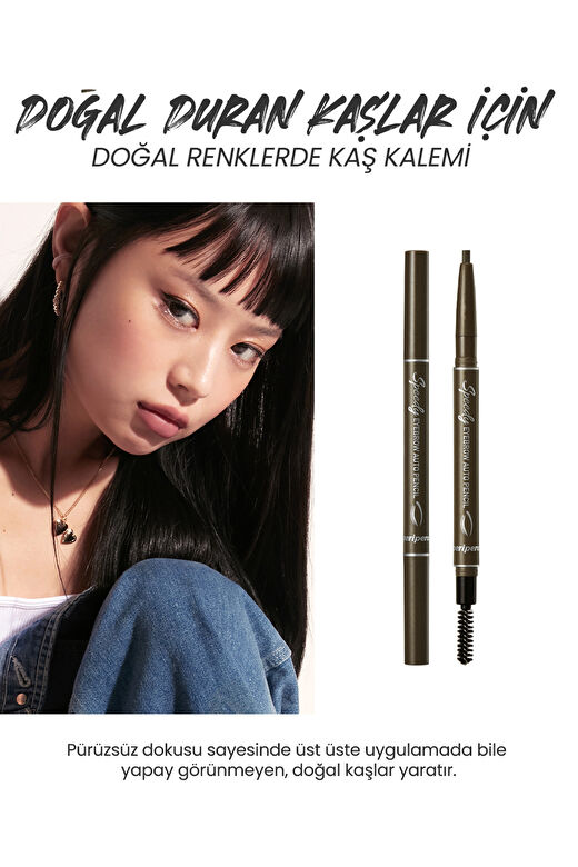 Doğal Görünüm Sunan Asansörlü Kaş Kalemi Peripera Speedy Eyebrow Auto Pencil (01 Black Brown) 4