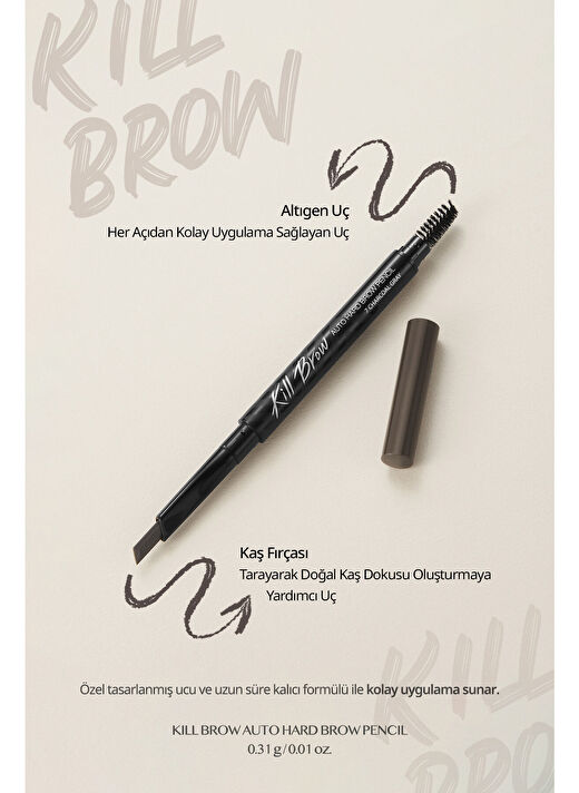 İnce Altıgen Uçlu Kaş Kalemi CLIO Kill Brow Auto Hard Brow Pencil (01 Natural Brown) 2