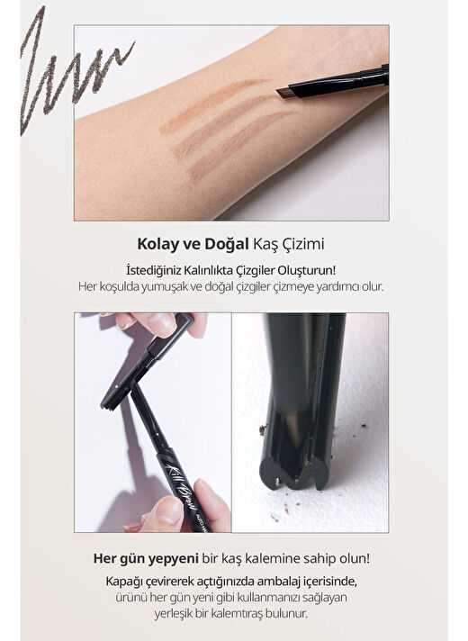 İnce Altıgen Uçlu Kaş Kalemi CLIO Kill Brow Auto Hard Brow Pencil (01 Natural Brown) 3