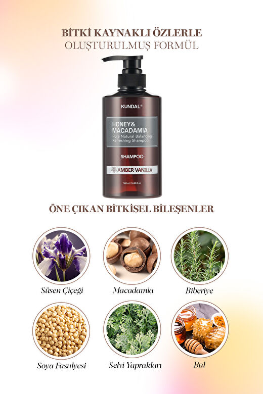 Kırılma Karşıtı, Besleyici Şampuan Kundal Honey & Macadamia Nature Shampoo 500ml (Amber Vanilla) 3