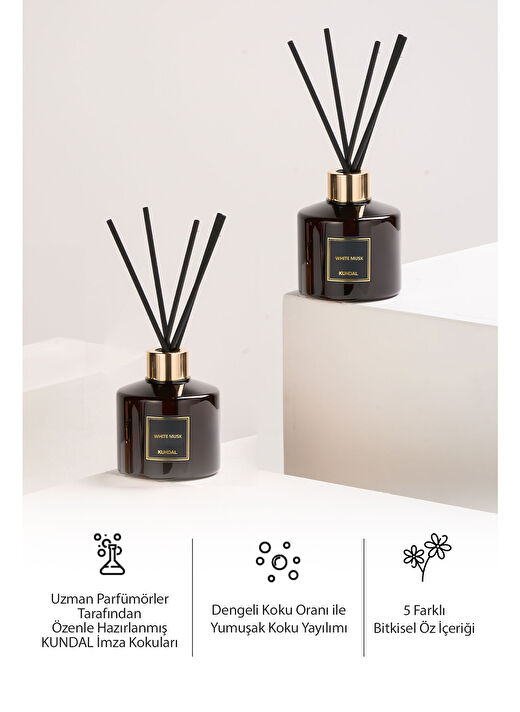 Parfüm Difüzörü Temel Seri KUNDAL Perfume Diffuser 200ml 2 Adet (White Musk) 2