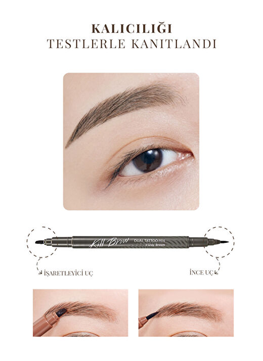 Yarı Kalıcı Kaş ve Makyaj Düzeltici Kalem Seti CLIO Kill Brow Dual Tattoo Pen Set (03 Gray Brown) 2