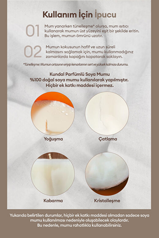 Parfümlü Doğal Soya Mumu KUNDAL Perfume Natural Soy Wax Candle 500G (Blanc) 4