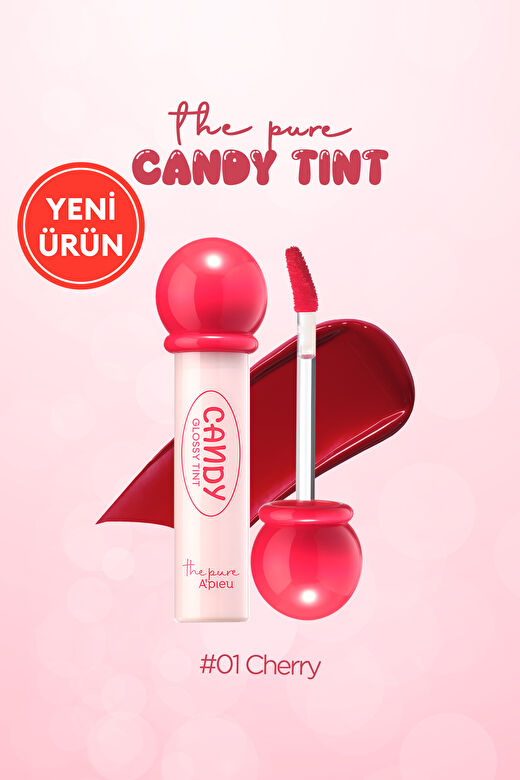 Kalıcı Renkleriyle Şeker Gibi Parlayan Nemlendiren Tint A'PIEU The Pure Candy Tint (No.01 Cherry) 1