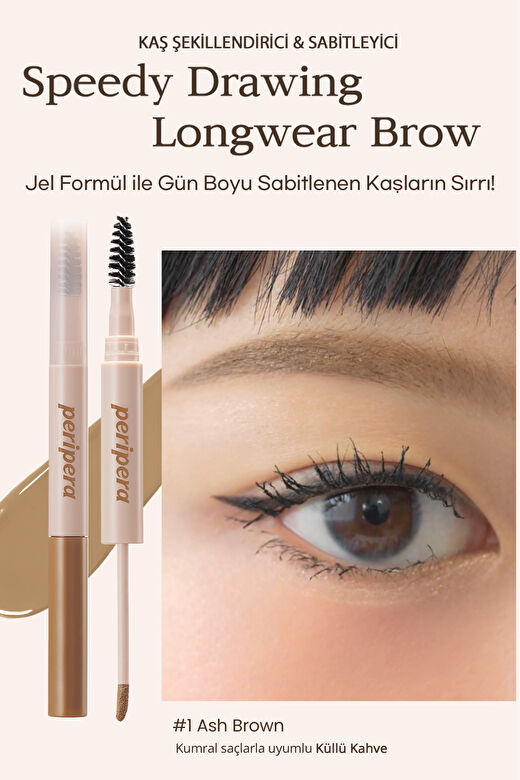 Uzun Süre Kalıcı, Yoğun Pigmentli Kaş Jeli Peripera Speedy Drawing Longwear Brow (02 Ash Brown) 2