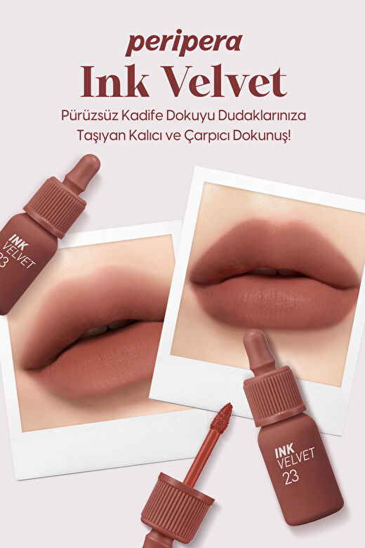 Yüksek Pigmentli, Kadife Görünümlü, Gün Boyu Kalıcı Tint Peripera Ink Velvet (23 Nutty Nude) 4
