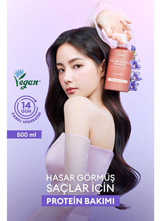 Yoğun Onarıcı ve Isı Koruyucu Bakım Şampuanı KUNDAL Protein Bonding Shampoo 500ml Violet Muguet 1