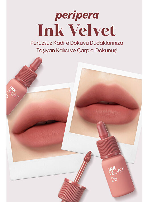 Yüksek Pigmentli, Kadife Görünümlü, Gün Boyu Kalıcı Tint PERIPERA Ink Velvet (26 Well Made Nude) 2