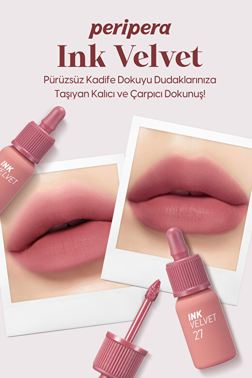 Yüksek Pigmentli, Kadife Görünümlü, Gün Boyu Kalıcı Tint Peripera Ink Velvet (27 Strawberry Nude) 2