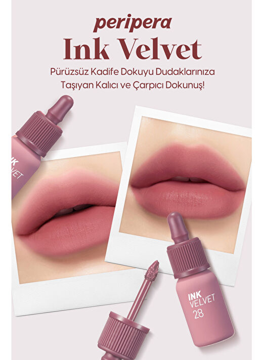 Yüksek Pigmentli, Kadife Görünümlü, Gün Boyu Kalıcı Tint PERIPERA Ink Velvet (28 Mauveful Nude) 2