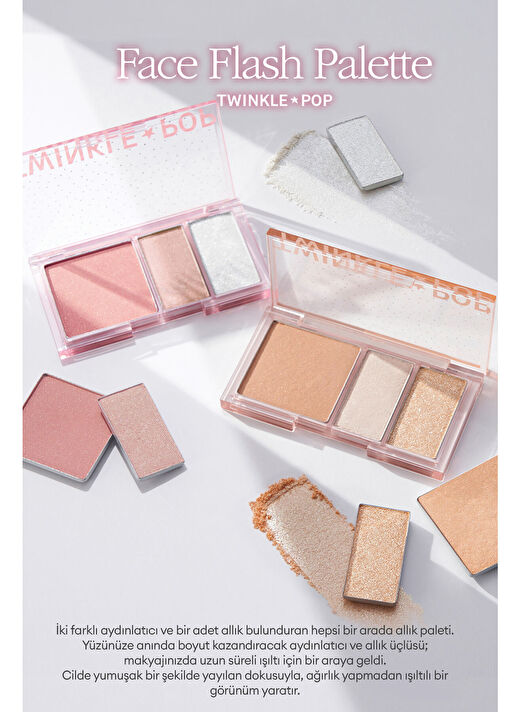 Işıltılı Görünüm Veren 3'lü Allık Paleti Twinkle Pop Face Flash Palette (#01 Oh! Coral-Full) 2