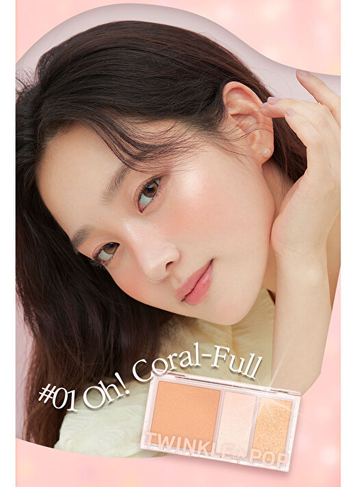 Işıltılı Görünüm Veren 3'lü Allık Paleti Twinkle Pop Face Flash Palette (#01 Oh! Coral-Full) 3