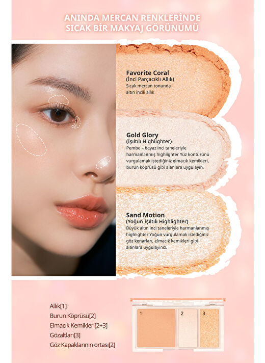 Işıltılı Görünüm Veren 3'lü Allık Paleti Twinkle Pop Face Flash Palette (#01 Oh! Coral-Full) 4