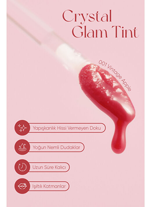 Yapışkanlık Hissi Vermeyen Yoğun Işıltılı Tint CLIO Crystal Glam Tint (01 Vintage Apple) 3