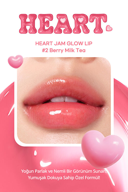 Yoğun Nemlendirici, Parlak Bitişe Sahip Balm Peripera Heart Jam Glow Lip (2 Berry Milktea) 3
