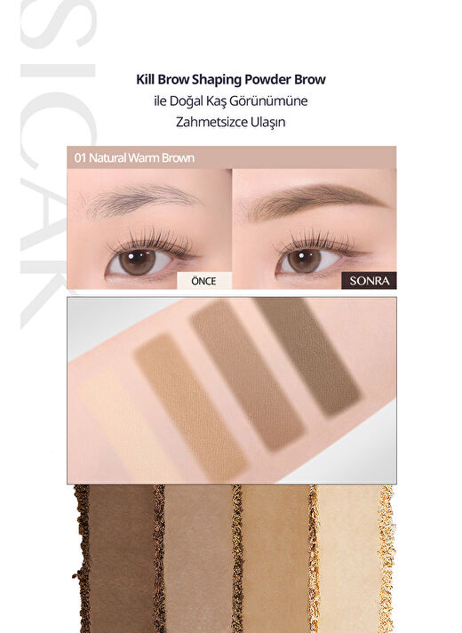 Sıcak Alt Tonlu Kaş Farı Paleti CLIO Kill Brow Shaping Powder Brow (01 Natural Warm Brown) 2