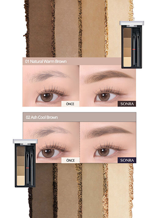 Sıcak Alt Tonlu Kaş Farı Paleti CLIO Kill Brow Shaping Powder Brow (01 Natural Warm Brown) 3