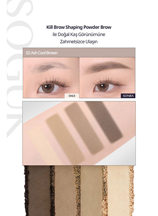 Soğuk Alt Tonlu Kaş Farı Paleti CLIO Kill Brow Shaping Powder Brow (02 Ash Cool Brown 2