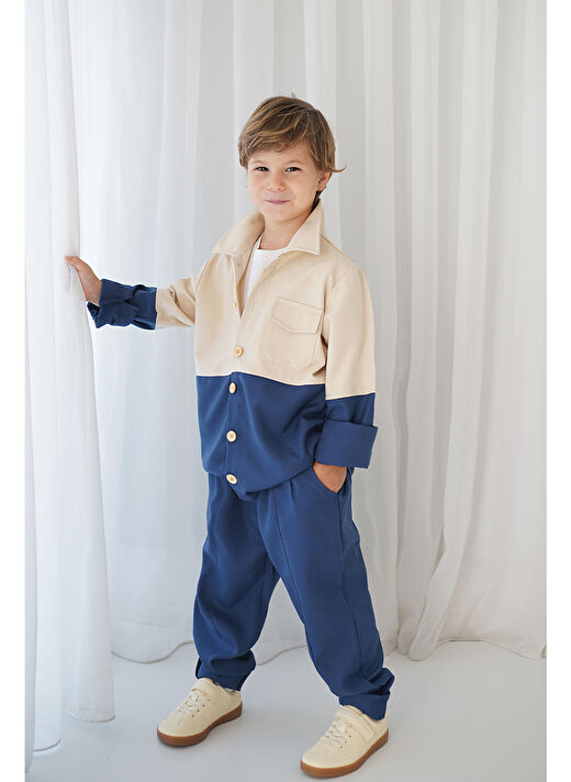 İndigo Krem Retro Ceket - Carrot Pantolon Takım 2