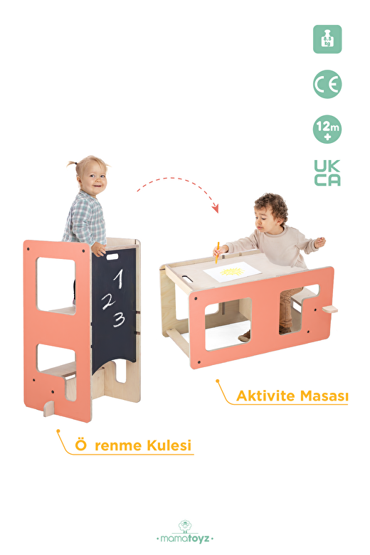 Flip | Terra Cotta 3'ü 1 Arada Öğrenme Kulesi & Aktivite Masası & Yazı Tahtası 2