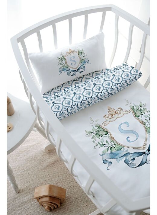 Anne Yanı Beşik Nevresim Takımı (60x100) - Blue Royal Series - S Harfi 3