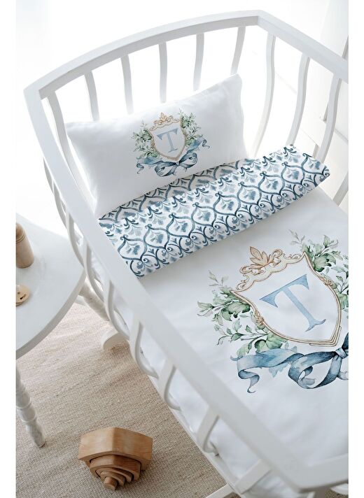 Anne Yanı Beşik Nevresim Takımı (60x100) - Blue Royal Series - T Harfi 3