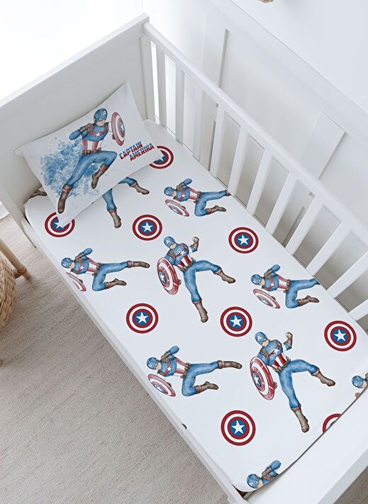 Bebek Boy Lastikli Çarşaf Seti - Cartoon Serisi - Captain America 1