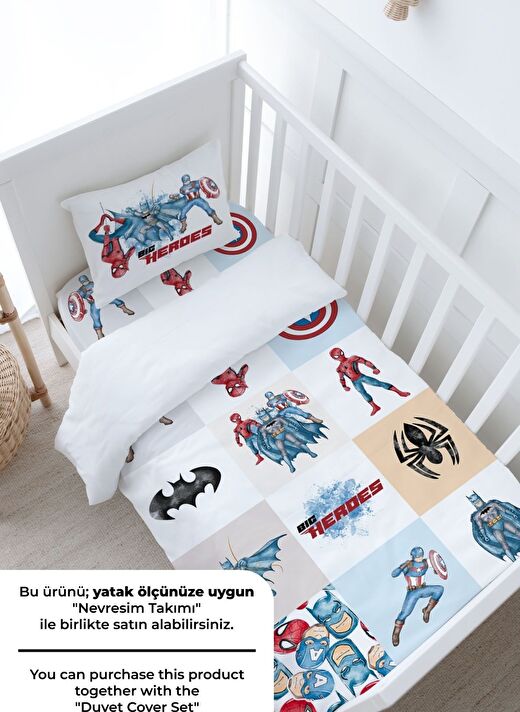 Bebek Boy Lastikli Çarşaf Seti - Cartoon Serisi - Super Heroes Patchwork 3