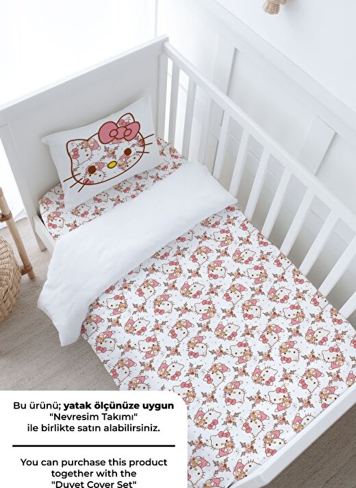Bebek Boy Lastikli Çarşaf Seti - Cartoon Serisi - Hello Kitty Pattern 3