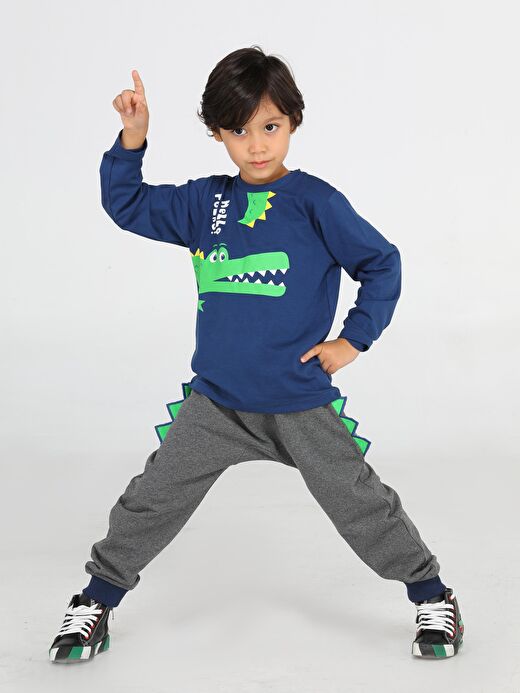 Hello Timsah Tırtırlı Baggy Pantolon + T-shirt Takım 1