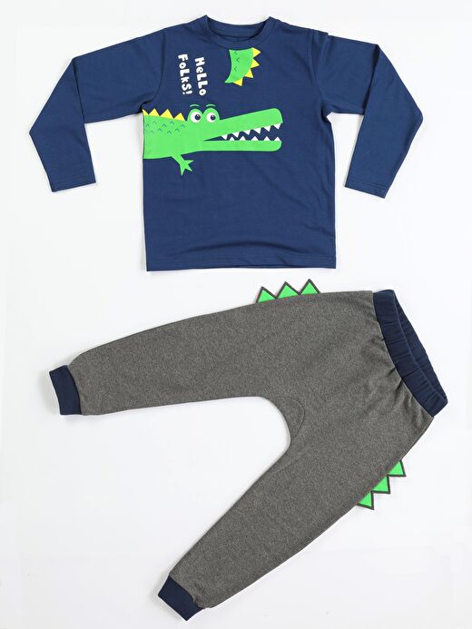 Hello Timsah Tırtırlı Baggy Pantolon + T-shirt Takım 3