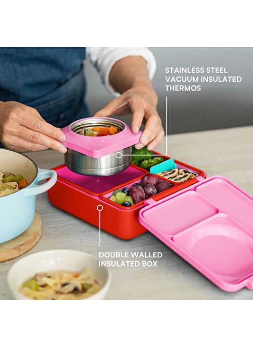 OmieBox - Isı Yalıtımlı Pembe Bento Yemek Kutusu 3
