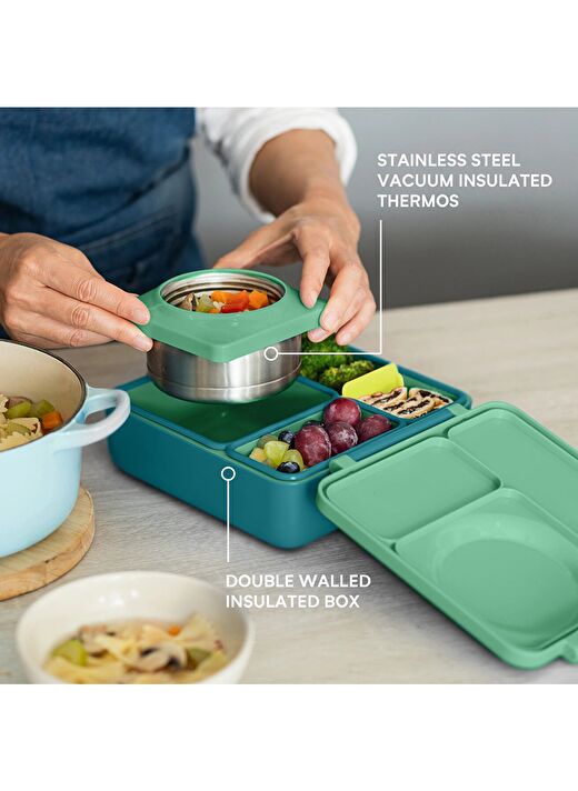 OmieBox - Isı Yalıtımlı Yeşil Bento Yemek Kutusu 3