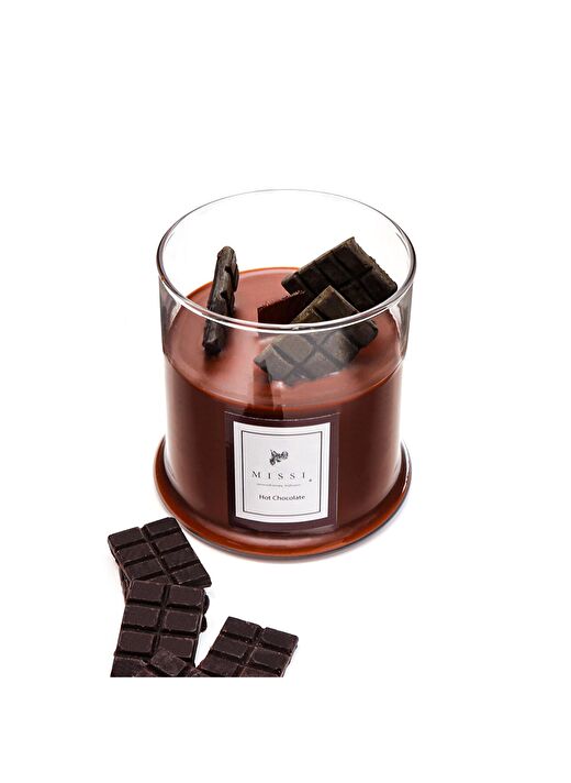 Büyük Üfleme Cam Ahşap Fitilli Hot Chocolate Vegan Mum (380 gr) 2