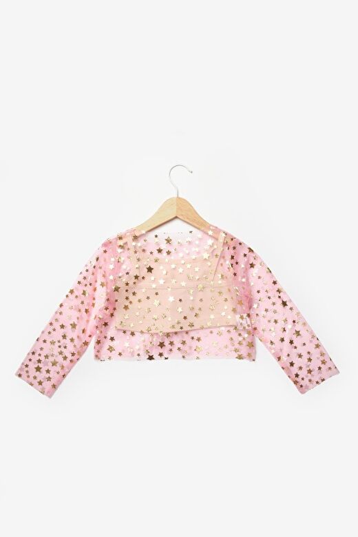 Pembe  Uzun Kollu Yıldızlı Kız Çocuk Tül Crop 2
