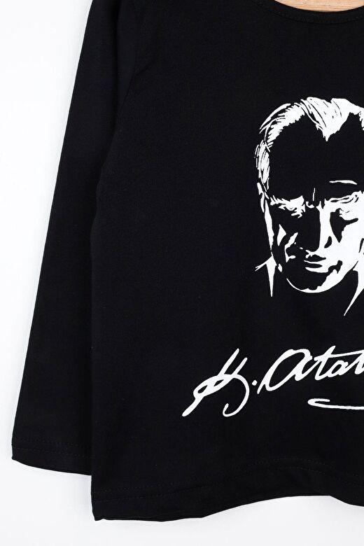 Siyah  Atatürk Baskılı Kız Çocuk Tişört 3
