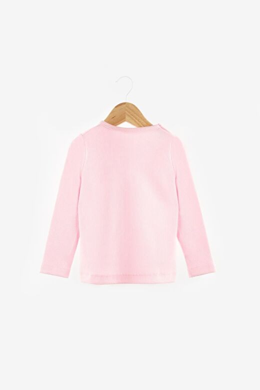Pembe  Kalp Nakışlı Fitilli Kız Çocuk Tişört 2