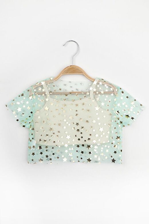 Mint  Yıldız Baskılı Kız Çocuk Tül Crop 1