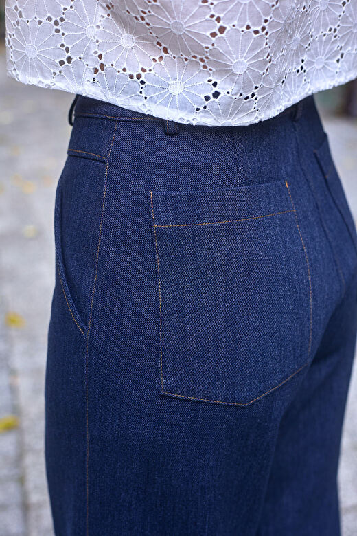 Hardal Rengi Dikişli Cepli Likralı Jean Pantolon 3