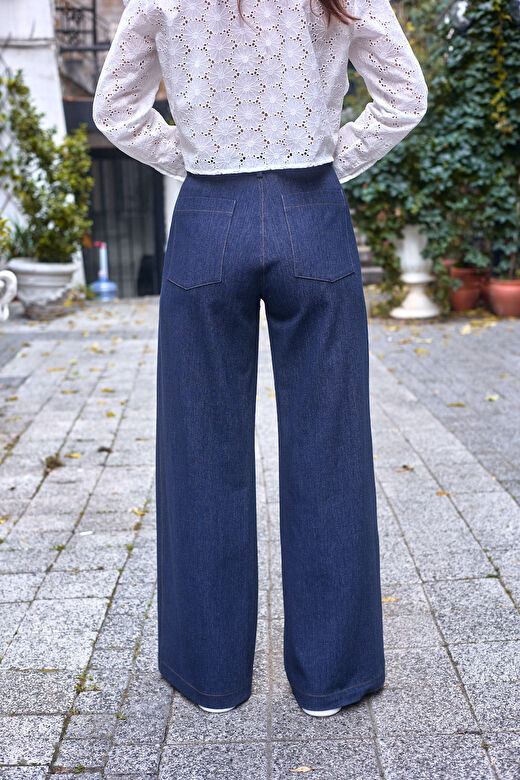 Hardal Rengi Dikişli Cepli Likralı Jean Pantolon 4