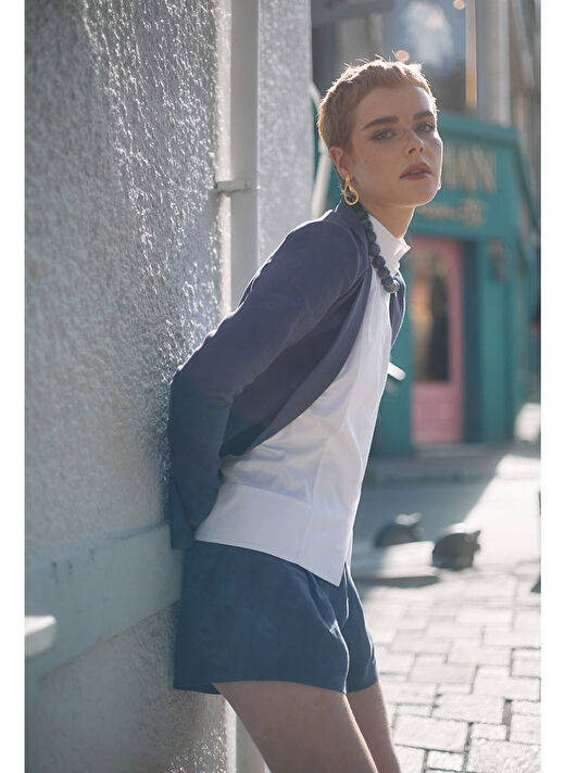 Keten Navy Blazer Ceket Şort Takım 2