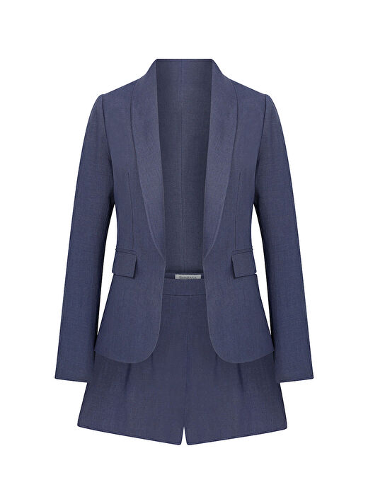 Keten Navy Blazer Ceket Şort Takım 3