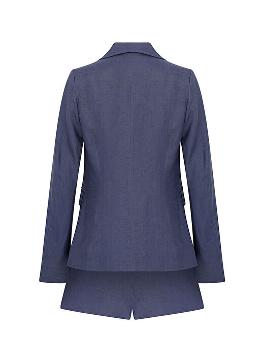 Keten Navy Blazer Ceket Şort Takım 4
