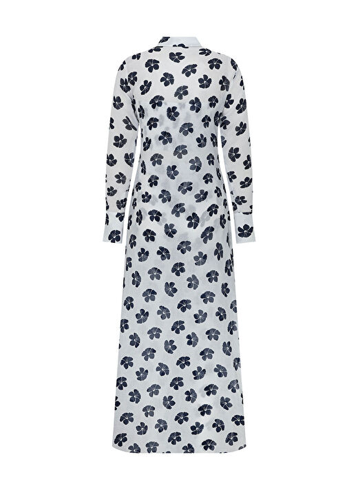 Navy Flowers Uzun Cotton Vual Gömlek 2