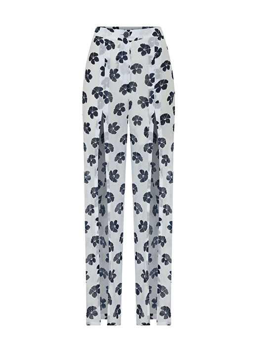 Ön Yırtmaç Detaylı Navy Flower Pantolon 1