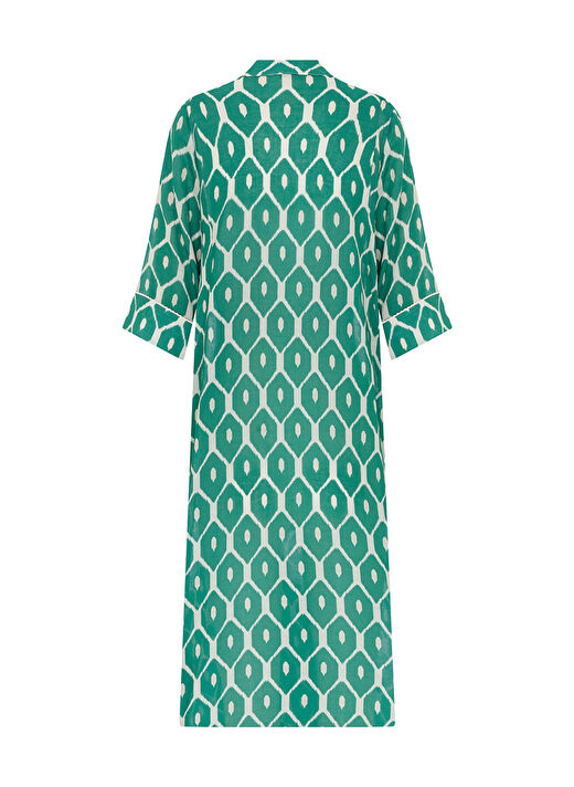 Hakim Yaka Kısa Cotton Ultramarine Yeşil Kaftan 3